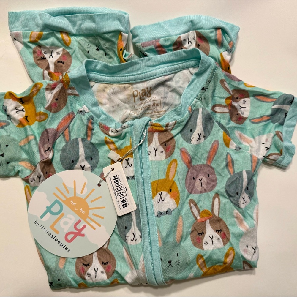 Little Sleepies Kids Pajama Set - Aqua with Bunny Print
